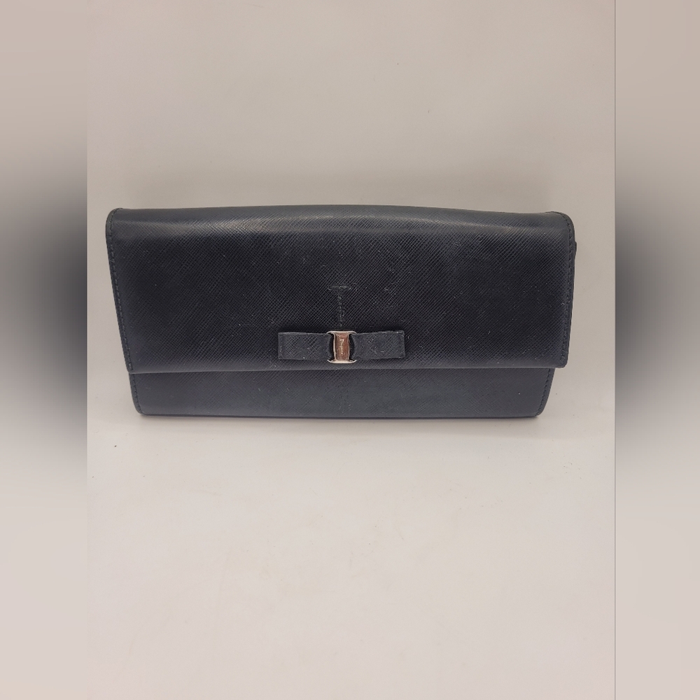 Salvatore Ferragamo Black Wallet with Gold Accent